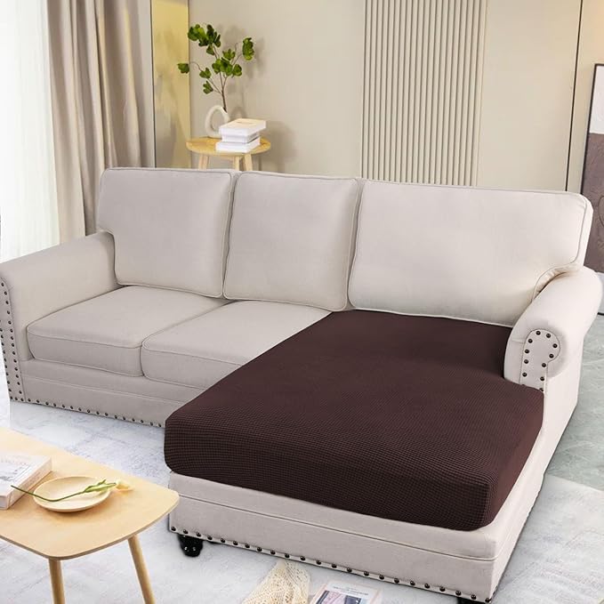 H.VERSAILTEX Super Stretch Individual Chaise Cover Sectional Couch Covers for L Shaped Sofa Both Left/Right Featuring Thick Jacquard Textured Twill Fabric (1 Piece Chaise Cover, Chocolate)-Ruum Studio Home