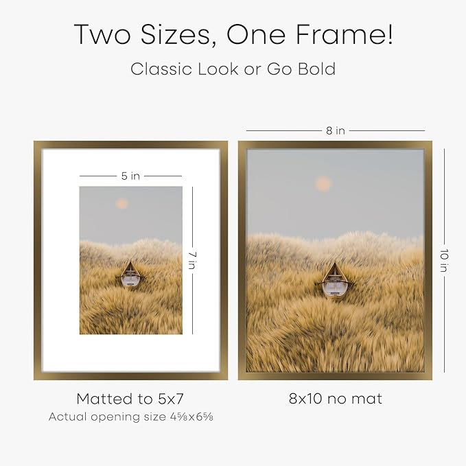 Homeforia Bronze Picture Frames 8x10, High End Metal 8 x 10 Photo Frame with Mat 5 x 7 Art, 10x8 Brass Frame Matted to 5x7 inch Print, 8by10 Wall or Tabletop Frames, Tempered Glass, Wall Kit, Set of 1-Ruum Studio Home