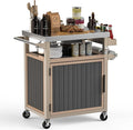 Skyflame Outdoor Grill Cart with Storage on Wheels, Rolling Kitchen Island with Stainless Steel Table Top, Multifunctional BBQ Food Prep Table with Magnetic Single Door for Patio Backyard Garden Deck-Ruum Studio Home