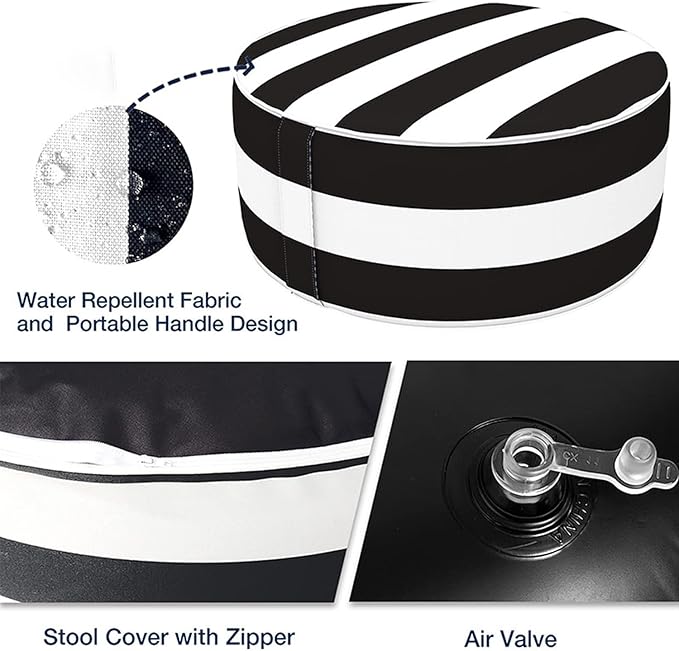 2 Pcs Outdoor Pouf, D21”x H9” Waterproof Outdoor Inflatable Ottoman with Foot Pump, Portable Patio Pouf for Garden Camping or Home Use-Ruum Studio Home
