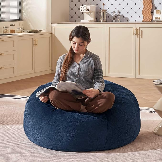 Bean Bag Chair 3Ft, Memory Foam Filled, Large Beanbag Chairs for Adults and Teens, Soft Sofa with Removable Flannel Cover, Round Couch for Living Room Bedroom College Dorm (Blue, 3FT-36×36"×24")-Ruum Studio Home