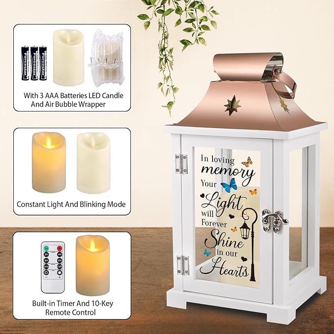Memorial Lantern, Sympathy Gifts for Loss of Mom/Dad/Loved One, Bereavement Gifts, in Memory of Loved One Lantern,Celebration of Life, Memorial Gifts, Funeral Lantern, in Loving Memory Your Light ...-Ruum Studio Home