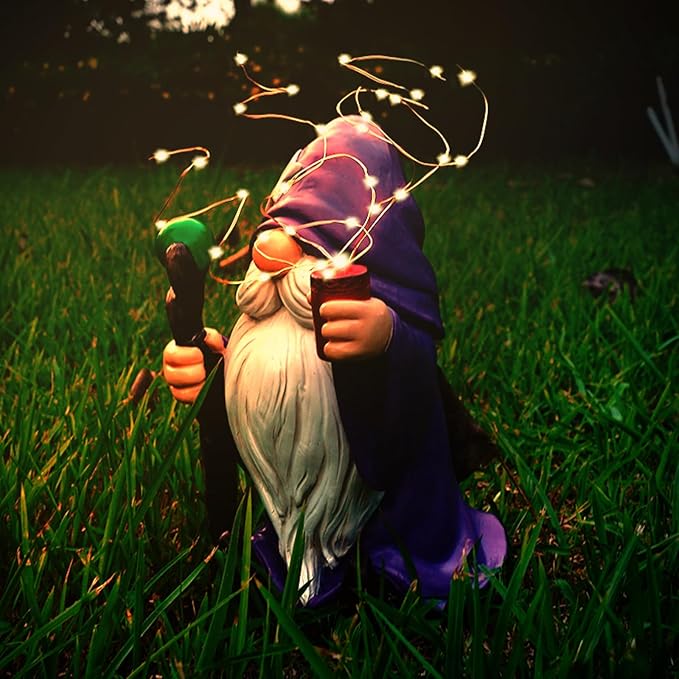 Resin Gnome Statue Outdoor Decor Waterproof Firework Solar LED Lights Gnomes Garden Sculpture Decorations for Outside Lawn Patio Yard Ornament Gifts (Gnome)-Ruum Studio Home