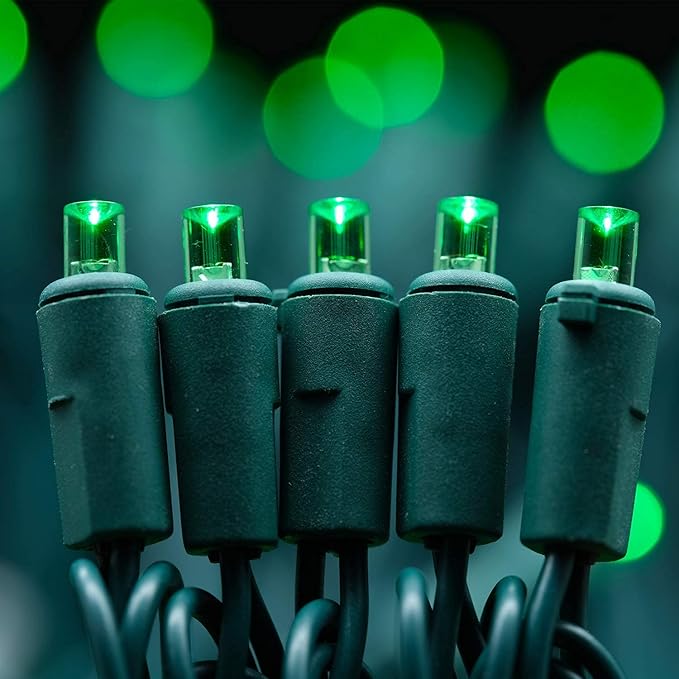 200 Count Green Wide Angle LED Christmas Lights, 66 ft Green Wire UL Certified Commercial Grade 5mm Holiday String Light Set (Green)-Ruum Studio Home
