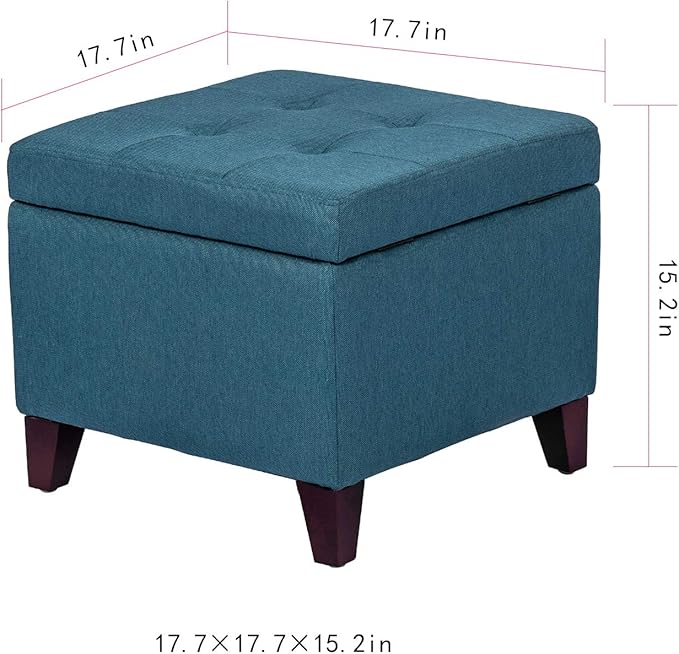Adeco Square Fabric Storage Ottoman with Tufted Flip Top, 18x18x15-Ruum Studio Home