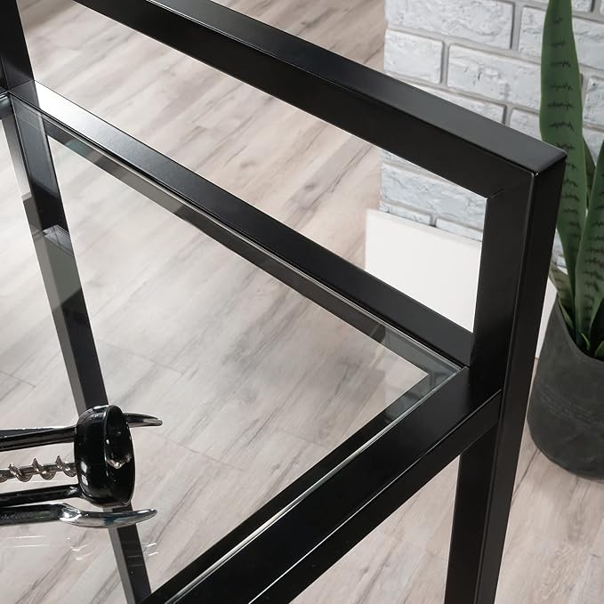 Sauder International Lux Bar Cart, Black Finish-Ruum Studio Home