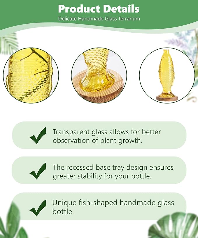 Nacome Fish Vase Glass Plant Terrarium with Wooden Stand,Planter Propagation Station for Home Office Hydroponics Desk Decoration,Unique Gardening Gifts for Plant Lovers Women Mom(Yellow)-Ruum Studio Home