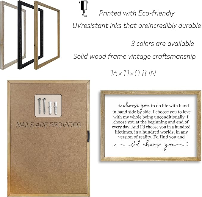 I Choose You To Do Life Sign Wall Decor 16X11 I Love You InchRomantic Marriage Art Wooden Framed Wall Hanging (Wood)-Ruum Studio Home