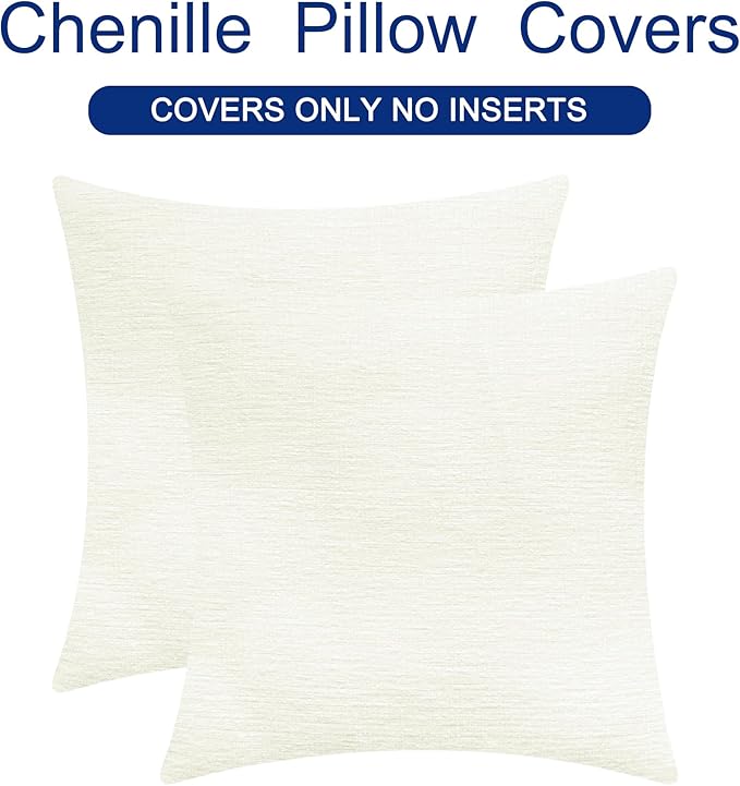 CaliTime Throw Pillow Covers Decorative 26 X 26 Inches Pack of 2 Cozy Chenille Cushion Cases for Couch Sofa Bed Living Room Home Cream-Ruum Studio Home