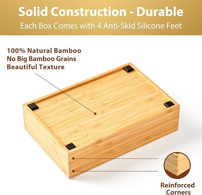 Umilife Bamboo Kitchen Drawer Organizer, Extra High Silverware Tray, Flatware Cutlery Storage Box, Multi-Use Holder in Office, Bathroom, Pantry - 9"x6"x2.5" (Set of 2)-Ruum Studio Home