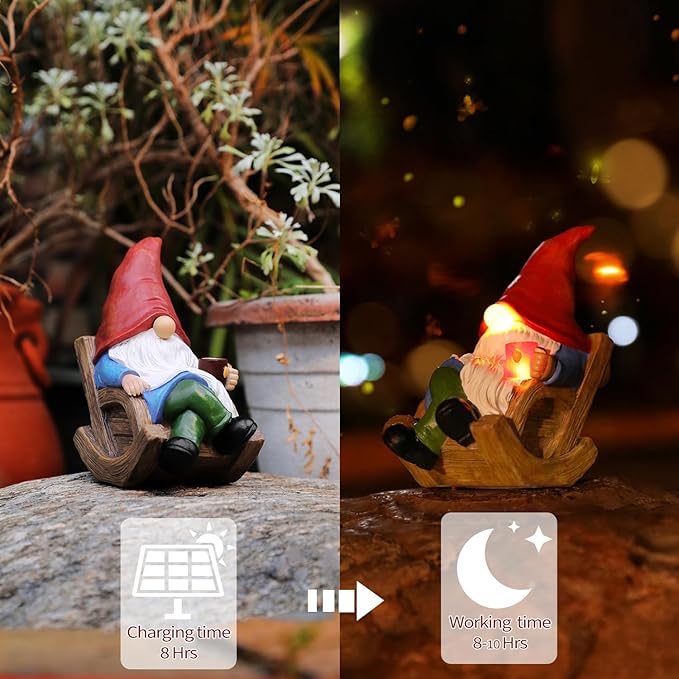 Solar Garden Gnomes Outdoor Statue with Solar Lights,7.1“ Figurine Lights Solar Garden Yard Decorations Outdoor Decorations for Patio,Yard,Lawn Ornament，Mom Gift Unique Housewarming Gifts-Ruum Studio Home