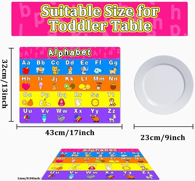 Educational Preschool Placemats for Kids Set of 6 Reusable Plastic Toddler Placemat Non Slip Washable Children Montessori Eat Table Mat for Nursery Homeschool Kindergarten Classroom Dining Table-Ruum Studio Home