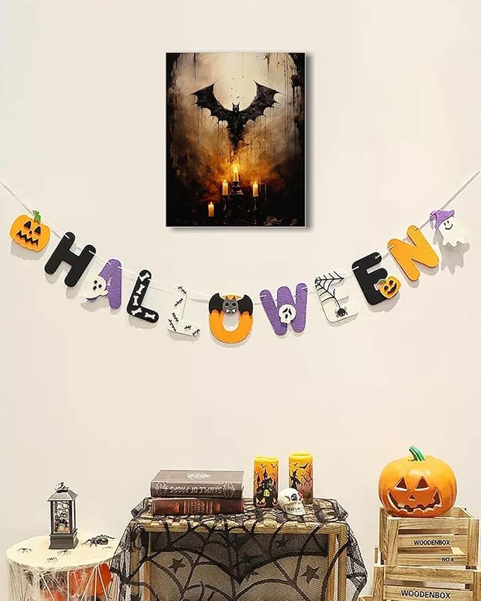AbcCustomize Halloween Canvas Wall Art - Vintage Moody Bat Poster, Gothic Dark Academia Wall Decor, Spooky Halloween Decor for Farmhouse & Cottage, Fall Decorations Indoor for Living Room & Bedroom-Ruum Studio Home