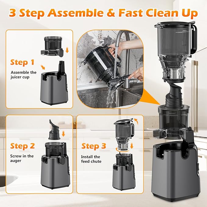 Juicer Machines with 5.4" Large Feed Chute, 400W Cold Press Juicer for Whole Vegetables and Fruits, Slow Masticating juicer Easy to Clean Juice Extractor Machine High Juice Yield(Titanium Gray)-Ruum Studio Home
