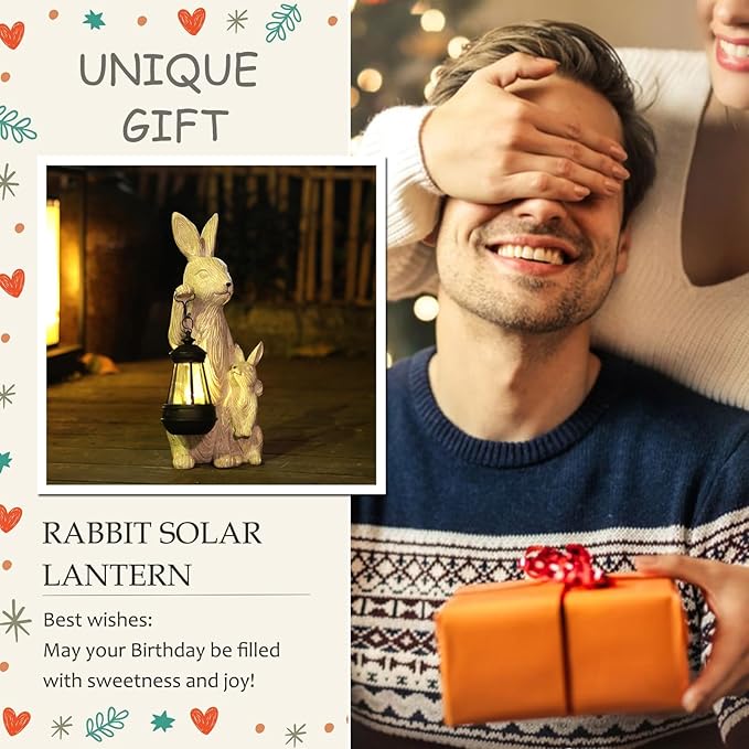 Solar Garden Statues Bunny Decor with LED Lights Home Decorations Outdoor Garden Rabbit Statue for Patio, Balcony, Yard, Lawn Ornament - Unique Housewarming Birthday Gifts for Women-Ruum Studio Home