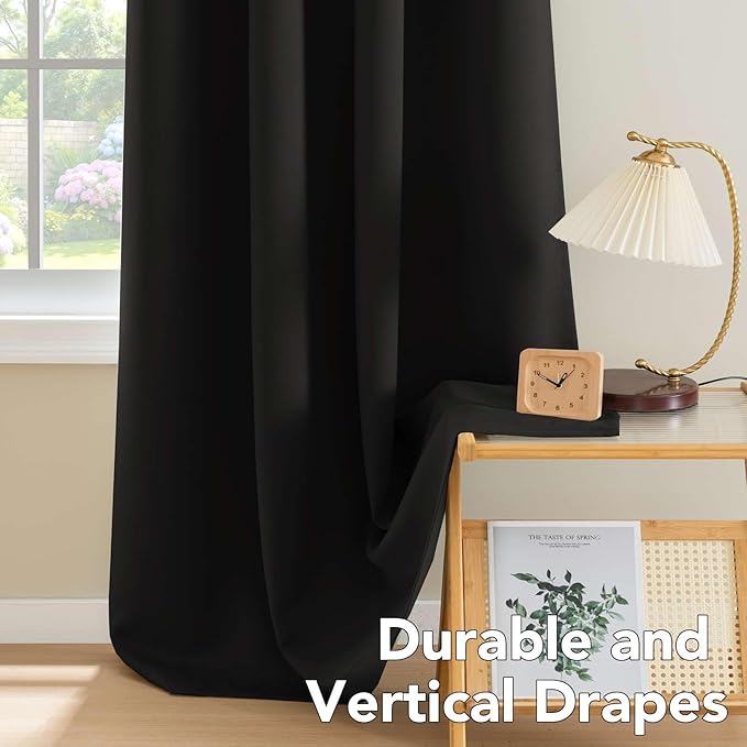 H.VERSAILTEX Blackout Curtains for Bedroom Thermal Insulated Room Darkening Living Room Curtains 63 Inch Long Grommet Privacy Protection Window Curtain Panels/Drapes for Nursery, 2 Panels,Jet Black-Ruum Studio Home