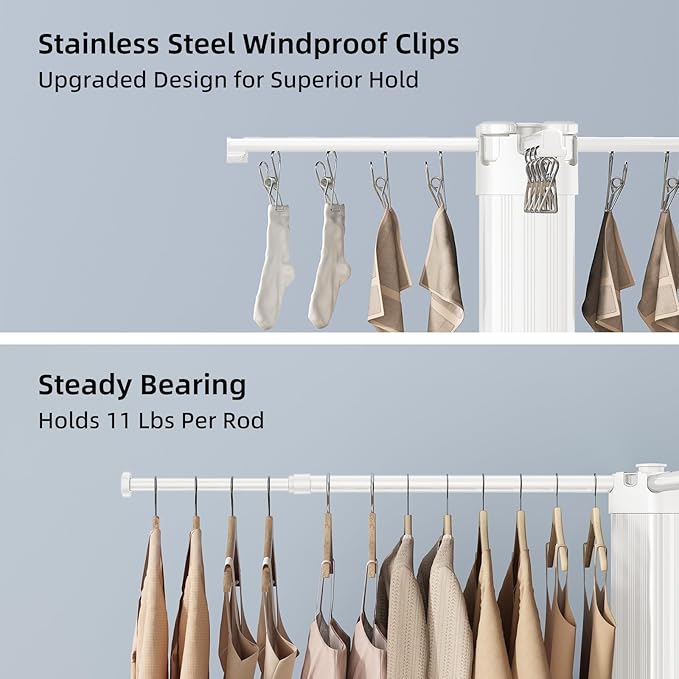 BIREN Clothes Drying Rack Foldable Extending Laundry Rack with 16 Clips Collapsible Clothing Rack Space-Saving Clothing Racks for Hanging Clothes, Indoor, Camping, Balcony, Outdoor-Ruum Studio Home