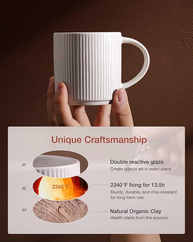 famiware Coffee Mug Set for 4, Star 12 oz Catering Mugs Cup Set with Handle for Coffee, Tea, Cocoa, Milk - Ceramic Stoneware Drinkware Set, Matte White + Matte Black-Ruum Studio Home