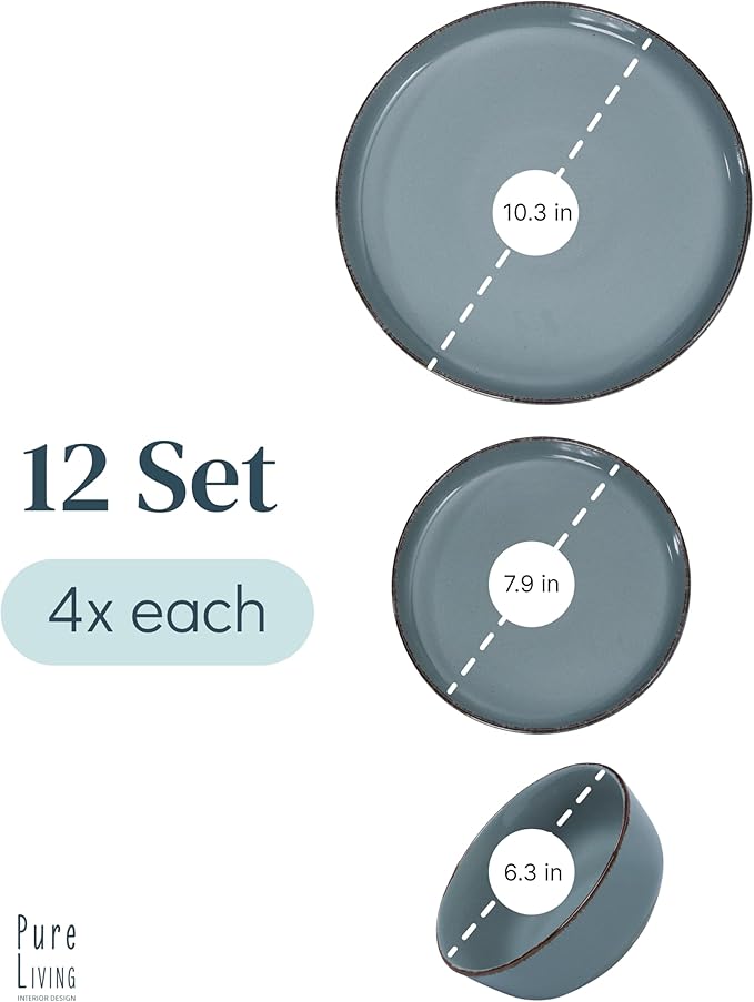 Stoneware dinnerware set 4 persons Rustic 12 pcs - Rustic design dinnerware set, dishwasher safe - Bowl and plate set - Pure Living dinnerware in smoky blue…-Ruum Studio Home