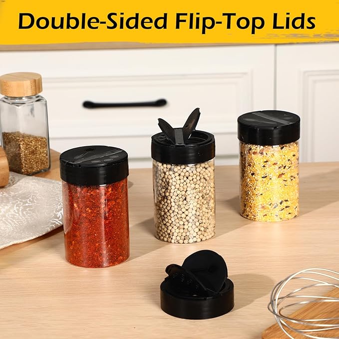 30 Pack 8.4 oz Plastic Spice Jars with Black Cap Empty Clear Plastic Spice Bottle Containers Reusable Seasoning Jars with Shaker Lids for Kitchen Storing and Dispensing Salt Powders-Ruum Studio Home
