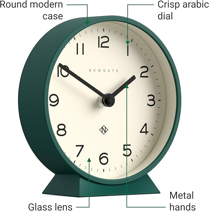 NEWGATE® M Mantel Echo Desk Clock | Modern Round Design | Eden Green | Easy to Read Numbers | Contemporary Style for Desk, Table, Shelf or Bedside-Ruum Studio Home