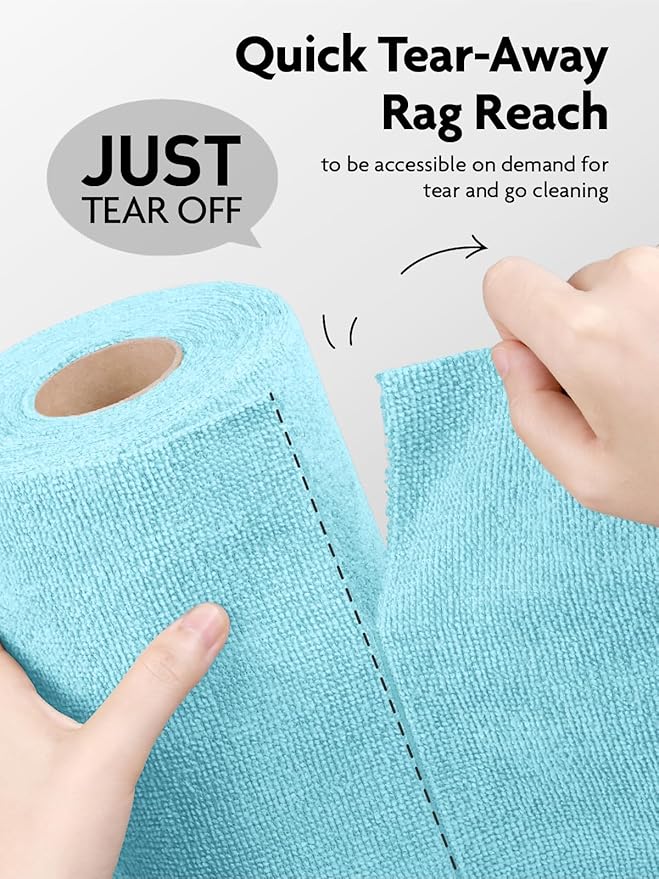 Fantasticlean Microfiber Cleaning Cloth Roll -60 Pack, Tear Away Microfiber Towels, 12" x 12", Reusable, Washable, Scratch Free, Ultra Absorbent Dish Rags for Car, Home, Garage or Shop (White & Blue)-Ruum Studio Home