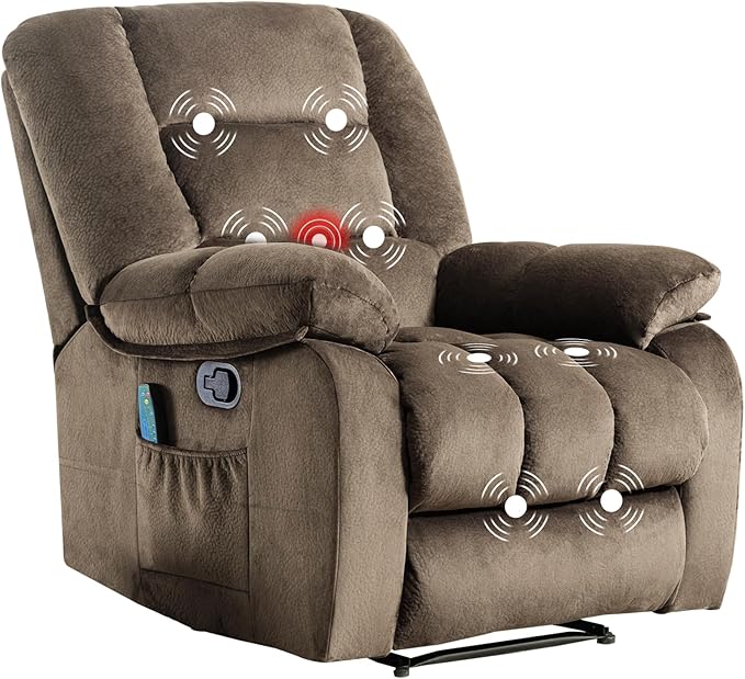 Massage Recliner Chair with Heat and Massage, Soft Fabric Ergonomic Manual Reclining Chairs, Heavy Duty Reclining Sofa Chair with Side Pockets for Living Room (Taupe)-Ruum Studio Home