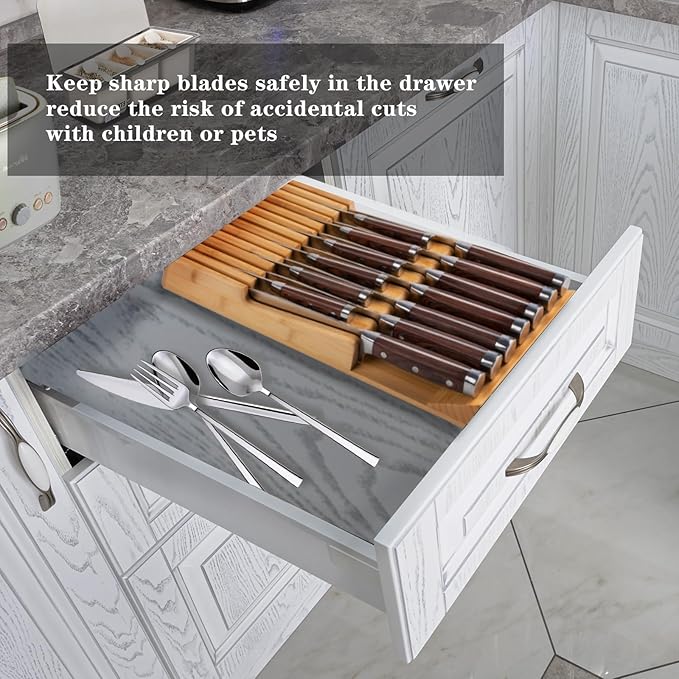 Bamboo Kitchen Drawer Knife Block, In drawer Knife Holder, Knife Drawer Organizer fit for 13 knives-Ruum Studio Home
