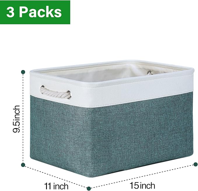 Bidtakay Fabric Storage Baskets for Shelves 3 Pack Large Storage Bins for Organizing Linen Collapsible Organizer for Closet-Deep Green-Ruum Studio Home
