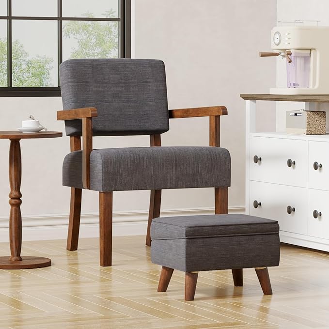 Accent Chair Set of 2 with Table, Living Room Chairs with Soft Seat and Armrests for Living Room Bedroom Reading Room Waiting Room, Grey (AC01)-Ruum Studio Home