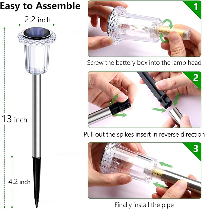 DenicMic Solar Lights Outdoor 15 Pack Waterproof 6000K Cold White LED Stainless Steel Stake for Pathway Yard Garden Driveway Solar Powered Outside Decor-Ruum Studio Home