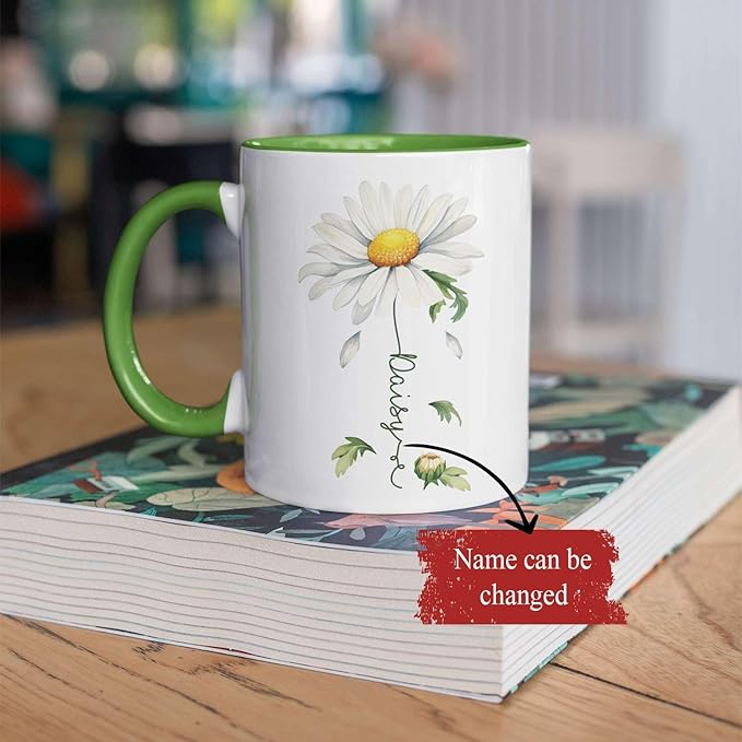 Lovely Daisy Flower Ceramic Mug, Customized Name On Floral Coffee Cup, Personalized Floral Accent Mug 11oz 15oz, Custom Daisy Lover Cup, Gift For Friend And Coworker, Novelty Daisy Mug-Ruum Studio Home