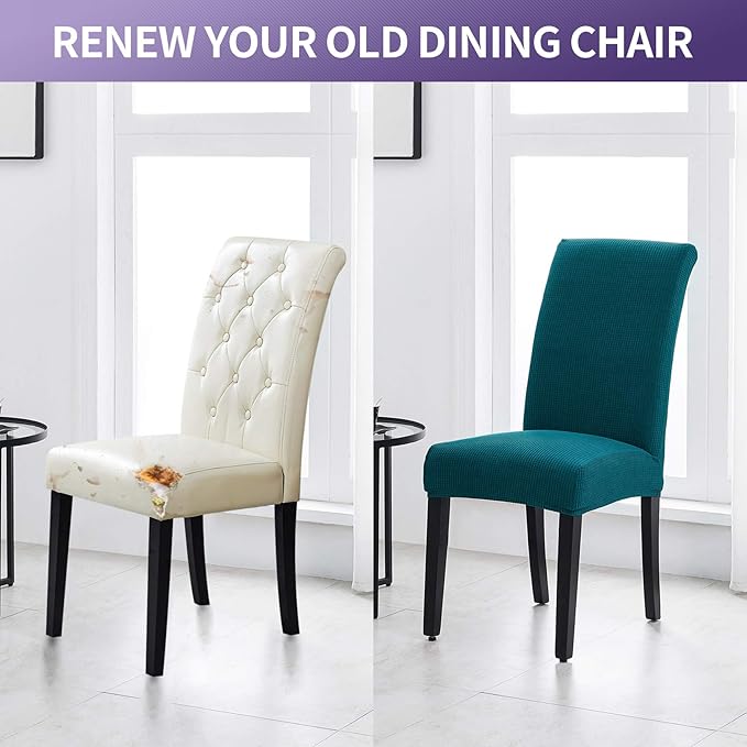 Joccun Chair Covers for Dining Room Set of 4, Dining Chair Slipcovers Stretch Dining Room Chair Covers Seat Protector,Washable Parsons Chair Cover for Home,Banquet(Peacock Blue,4 Pack)-Ruum Studio Home
