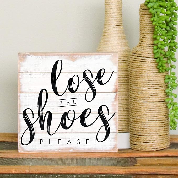 Simply Said, INC Perfect Pallets Petites No Shoes Sign - Lose The Shoes Please - 8 x 8 inch Wood Sign - Kindly Remove Your Shoes Sign - Made in USA - PET18388-Ruum Studio Home
