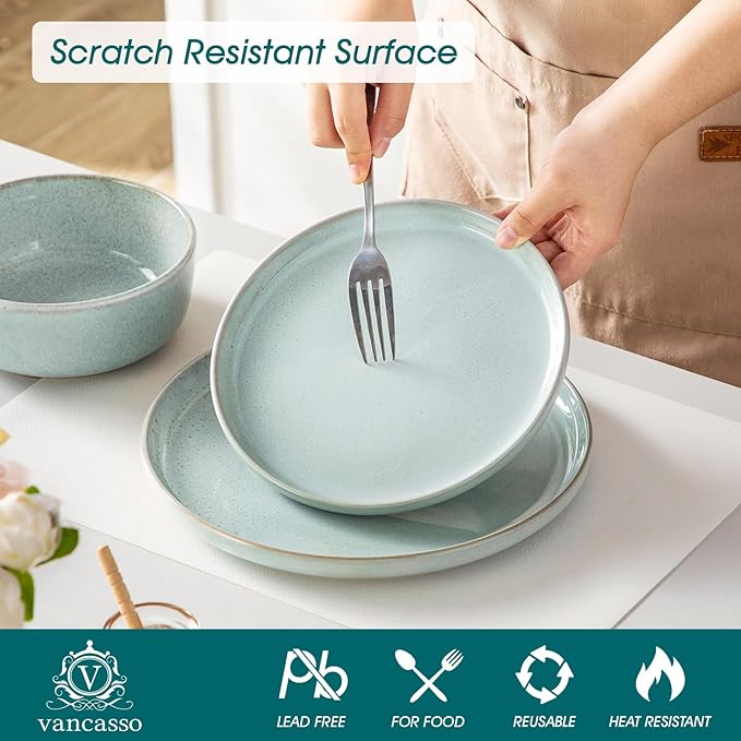 vancasso ANYA 18 Pieces Plates and Bowls Set, Mint Green Dinnerware Sets, Reactive Glaze Dishes Set for 6, Ceramic Dishware Sets Kitchen Dinner Set, Microwave & Dishwasher Safe-Ruum Studio Home