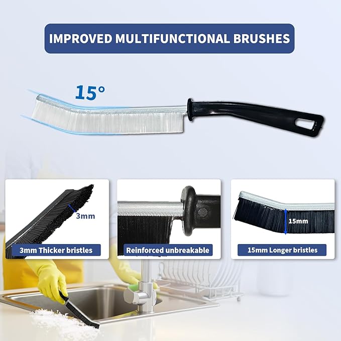 3 Pcs Cleaning Brushes for Household - Crevice Brush for Scrub Small Spaces, Toilet Cleaning Tool with Comfortable Grip, Long&Firm Bristle for Shower Tile Grout, Sinks Gap, Window Tracks, Hinges-Ruum Studio Home