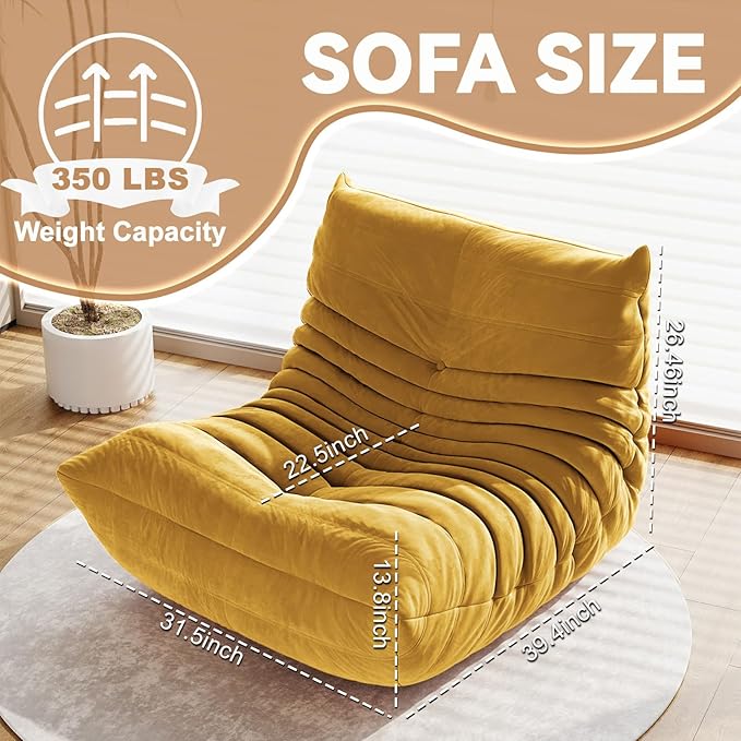 Bean Bag Chairs for Adults, Bean Bag Sofa - Adult Size with Soft Waterproof Fabric for Living Room, Apartments, Reading Corner, Gaming, and Movie Venue (Yellow)-Ruum Studio Home