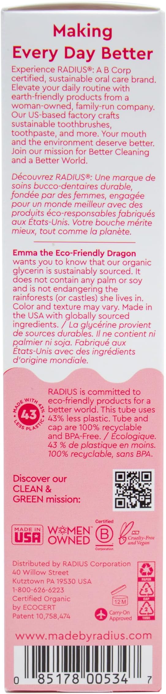 RADIUS USDA Organic Kids Toothpaste 3oz Non Toxic Chemical-Free Gluten-Free Designed to Improve Gum Health for Children's 6 Months and Up - Dragon Fruit - Pack of 3-Ruum Studio Home