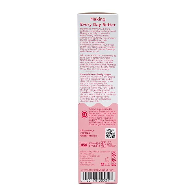 RADIUS USDA Organic Kids Toothpaste 3oz Non Toxic Chemical-Free Gluten-Free Designed to Improve Gum Health for Children's 6 Months and Up - Dragon Fruit - Pack of 6-Ruum Studio Home