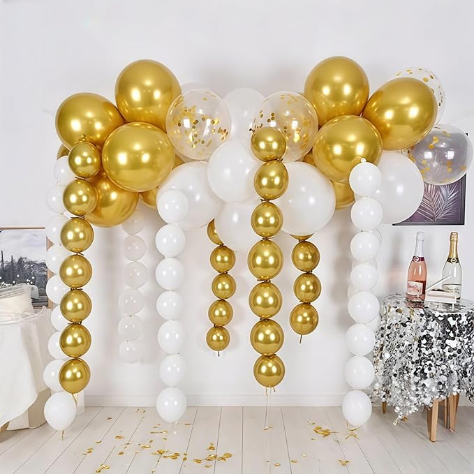White and Gold Quick Link Balloons, 100PCS 6 Inch Small Baby Pink Linking Balloons for Making Balloon Wall Heart Arch Tails Balloon for Girls Wedding Birthday Baby Shower Engagement Party Decorations-Ruum Studio Home