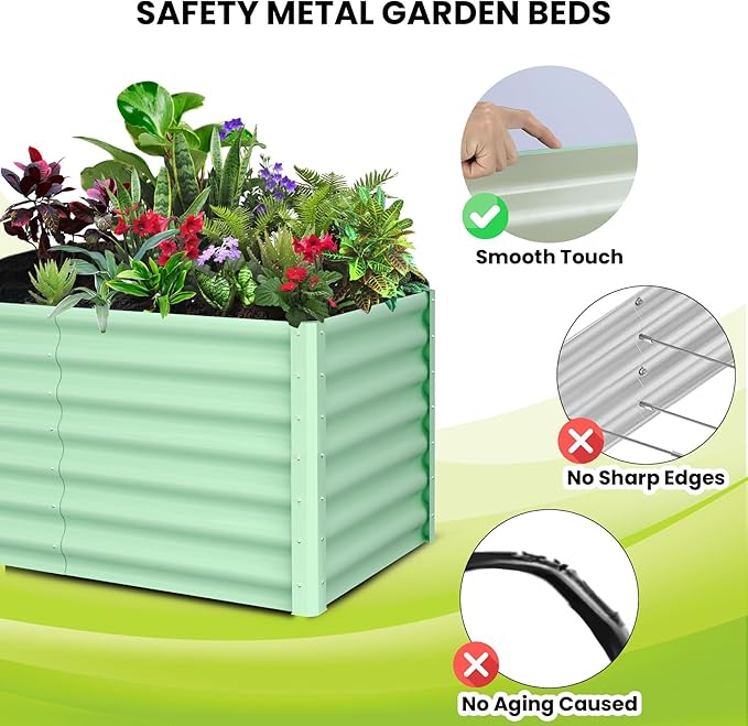 Large Outdoor Planter Boxes Kit Set of 2, 6x3x2ft Galvanized Raised Bed Planter with Open-Ended Base Design, Elevated for Outdoor Plants, Durable Raised Bed for Gardening,Green-Ruum Studio Home