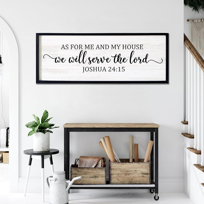 As For Me And My House We Will Serve The Lord Framed Wall Art, 40''×15'' Vintage Positive Religious Rustic Bible Verse for Christian God Jesus Christ Prayer, Horizontal Holy Catholic Scripture Decor-Ruum Studio Home