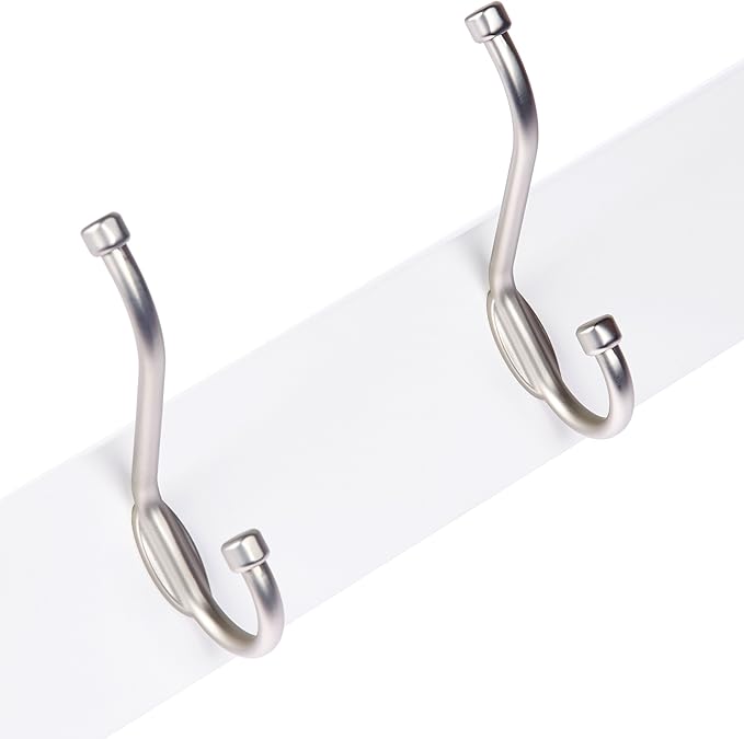 Amazon Basics Rectangular Farmhouse Wall-Mounted Coat Rack with Storage Hooks, 5 Hooks, White-Ruum Studio Home