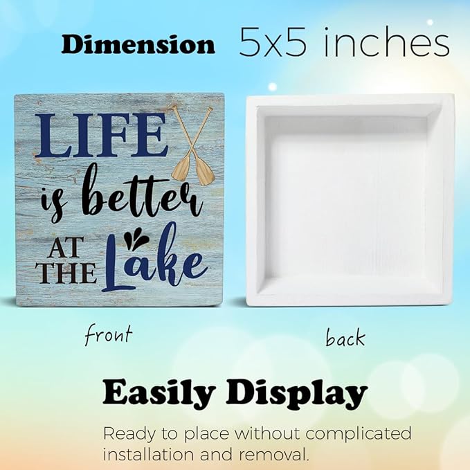 Lake House Decor Summer Lake Decorations Lake Life Wooden Sign Rustic Home Decor 5 x 5 Inches-Ruum Studio Home