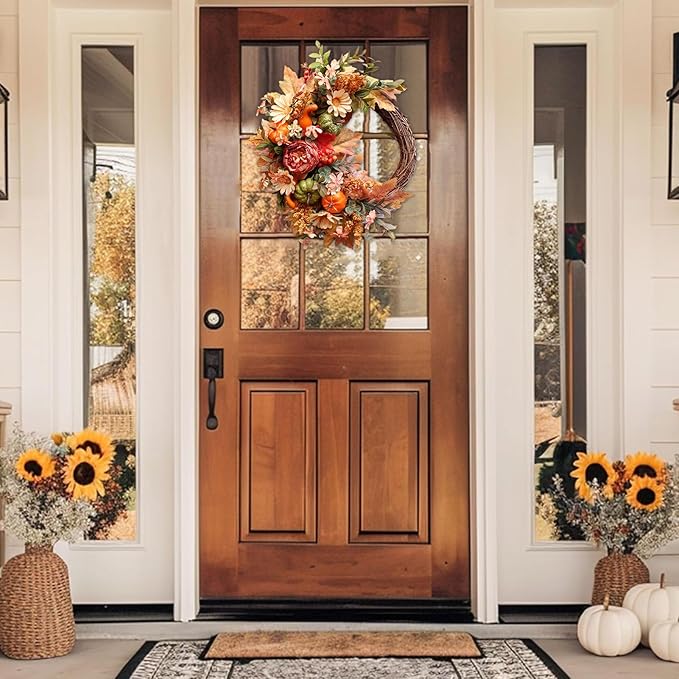20Inch Fall Wreaths for Front Door,Fall Decorations for Home,Autumn Wreaths with Pumpkin Peony Sunflowers Berry Wreaths,Fall Door Wreath for Thanksgiving Halloween Farmhouse Home Outdoor Indoor Decor-Ruum Studio Home