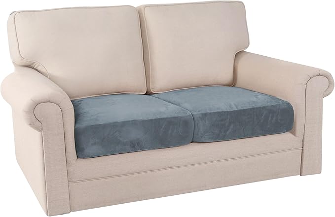 PrinceDeco Velvet Stretch Couch Cushion Cover Soft Cushion Slipcover for Chair Loveseat Sofa Furniture Protector Seat Cushion Sofa Cover (Each Width Up to 29.5", Stone Blue)-Ruum Studio Home
