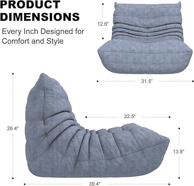 Bean Bag Chairs for Adults, Bean Bag Sofa - Adult Size with Soft Waterproof Fabric for Living Room, Apartments, Reading Corner, Gaming, and Movie Venue (Gray)-Ruum Studio Home