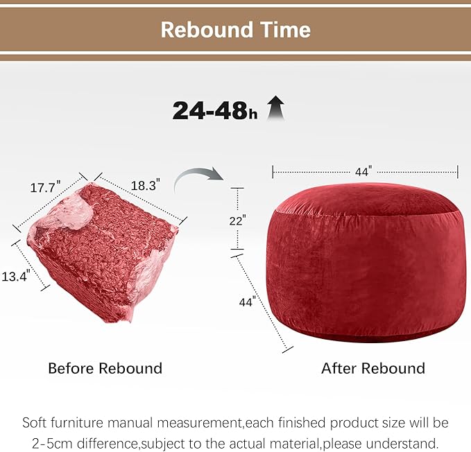 Bean Bag Chairs for Adults - Memory Foam Furniture BeanBag Chair - Kids/Teens Sofa with Soft Micro Fiber Cover - Round Fluffy Couch for Living Room Bedroom College Dorm - 4 ft, Red-Ruum Studio Home