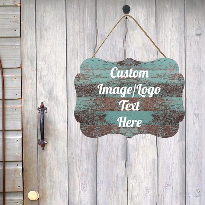 Personalized Wooden Welcome Sign Front Door Decor Home Sign Customized Image/Text Hanging Farmhouse Decorations for Home Office 11.2 * 8 Inch-Ruum Studio Home
