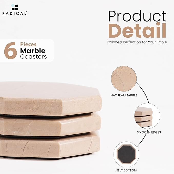 Radicaln Marble Coasters Star 3.5" Inches Verona Handmade Drink Coasters Set of 6 for Coffee Table, Car Cup Holders & Bar Use, Ideal Coffee Table Decor-Ruum Studio Home